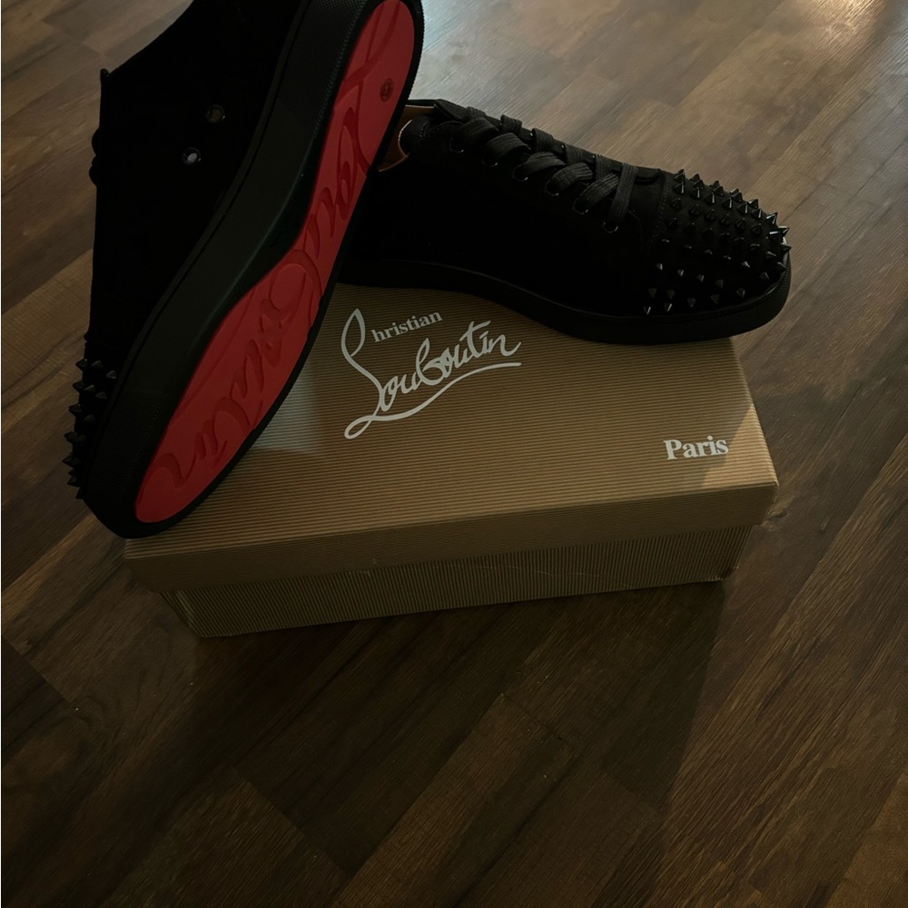 Christian Louboutin Black and Red High-Top Sneakers